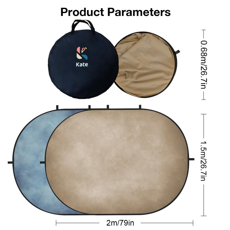 Kate 5x6.5ft(1.5x2m) Tan Blue Collapsible Backdrop Double Sided Folding Backgrounds Pop Up Reversible Backdrops for Photo Video Studio - Image 5